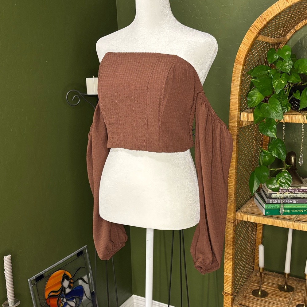 Wild Fable Off-the-Shoulder Brown Crop Top